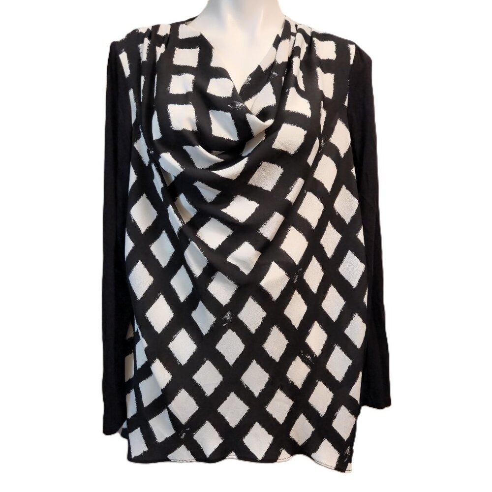 ❤️ 4/$20 Sunny Leigh top Women's XL Asymmetrical black white diamond pattern